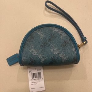 Coach Teal Blue Horse and Carriage Half Moon Coin Crossbody Purse